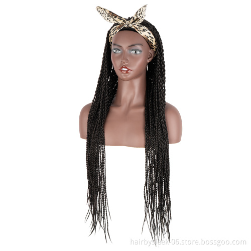 Rebecca fashion brand 34 inches wholesale Braided Wigs Long Twist Braids style synthetic hair headband wig for black women
